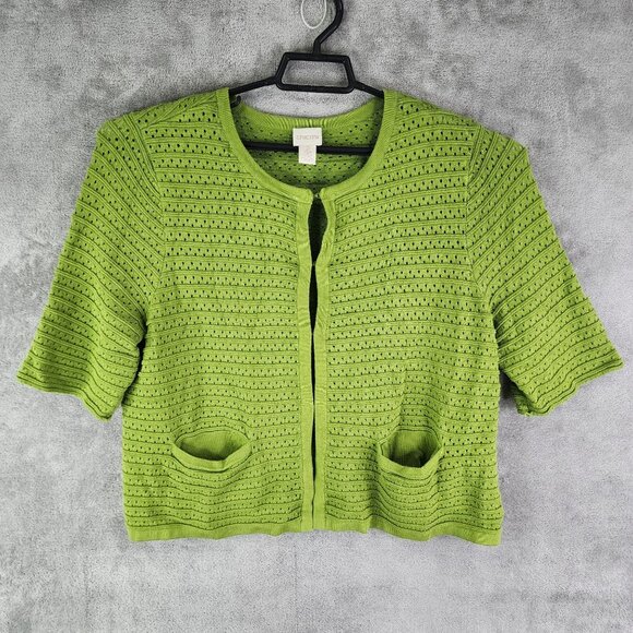 Womens Green Chicos Cardigan Sweater Short Sleeve Round Neck Size 2 (L) - Picture 2 of 11